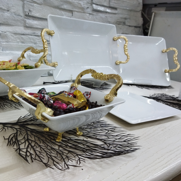 سرویس پذیرای 6نفره پایه ودسته فلزی طلای