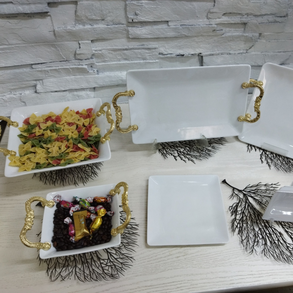 سرویس پذیرای 6نفره پایه ودسته فلزی طلای