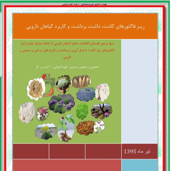 ریز فاکتورهای هر گیاه دارویی از( کاشت، داشت، برداشت، مصرف)