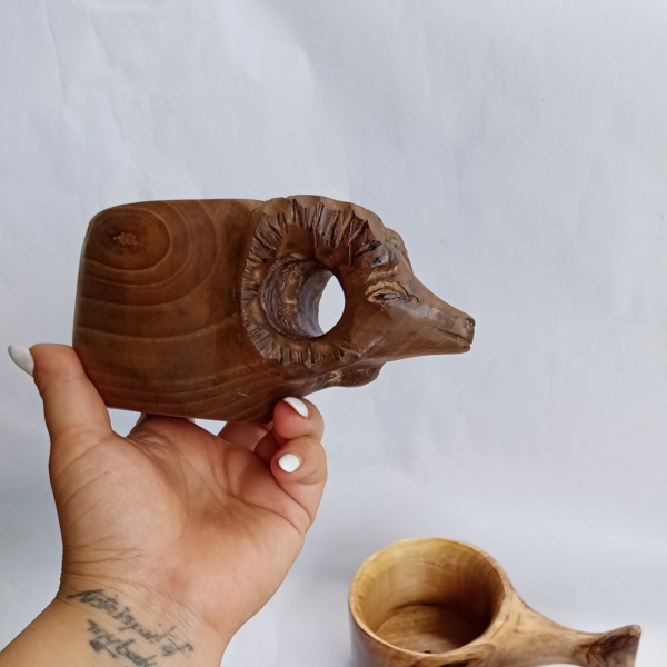 لیوان چوبی طرح قوچ